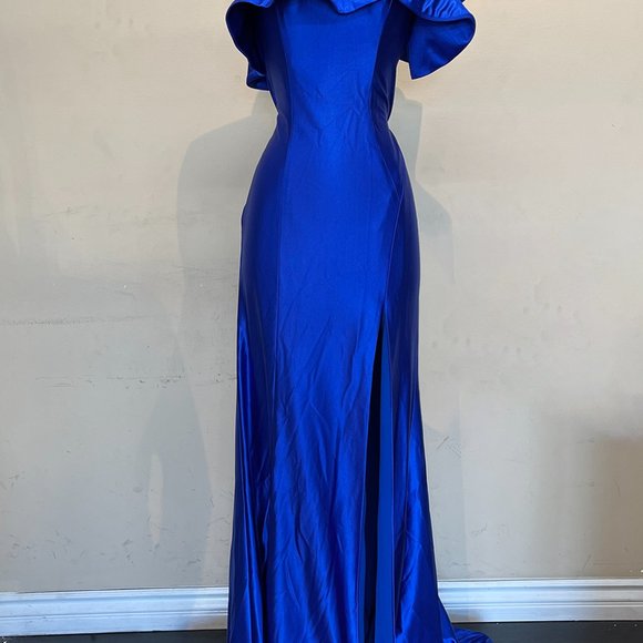 NEW LONG ROYAL BLUE MERMAID ONE SHOULDER SLEEVELESS DRESS WITH SIDE SLIT AC5042 - Picture 8 of 8